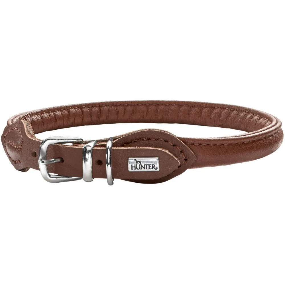 Hunter rundsyet okselæder halsbånd brun 35 cm - justering 28-32 cm